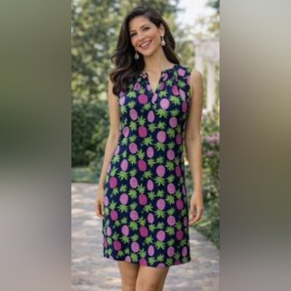 Tracy Negoshian Preppy Refined NWOT Pineapple Print Dress - Pink and Green